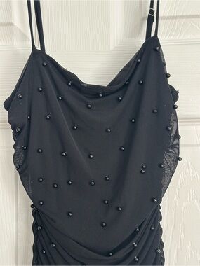 Windsor Black Beaded Ruched Midi Slip Dress